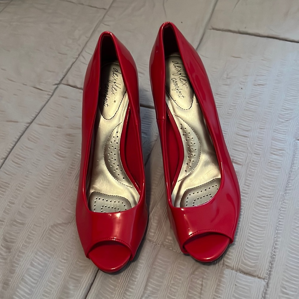 Red peep toe heels